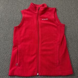 Columbia Vest Mens Size Medium M Red Fleece Full Zipper Pockets Mock Neck